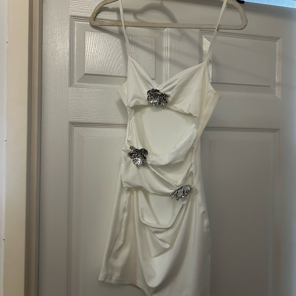 Superdown White Dress with Silver Embellishments